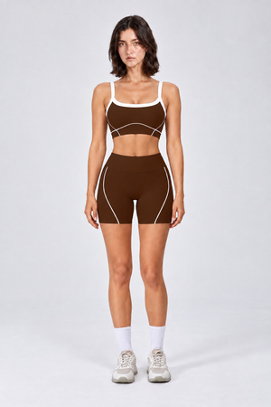 WEARHUB Nylon-Spandex Stretch Sports Bra — Dark Brown, front view