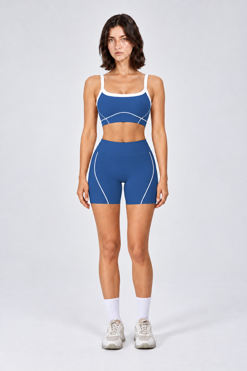 WEARHUB Nylon-Spandex Stretch Sports Bra — Dark Blue, front view