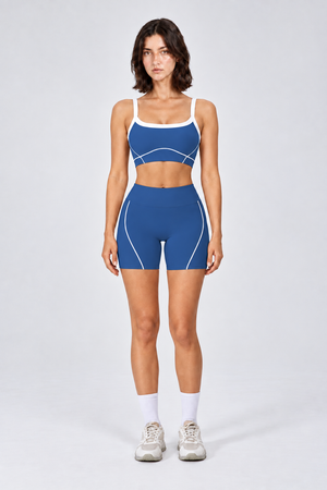 WEARHUB Nylon-Spandex Stretch Sports Bra — Dark Blue, front view