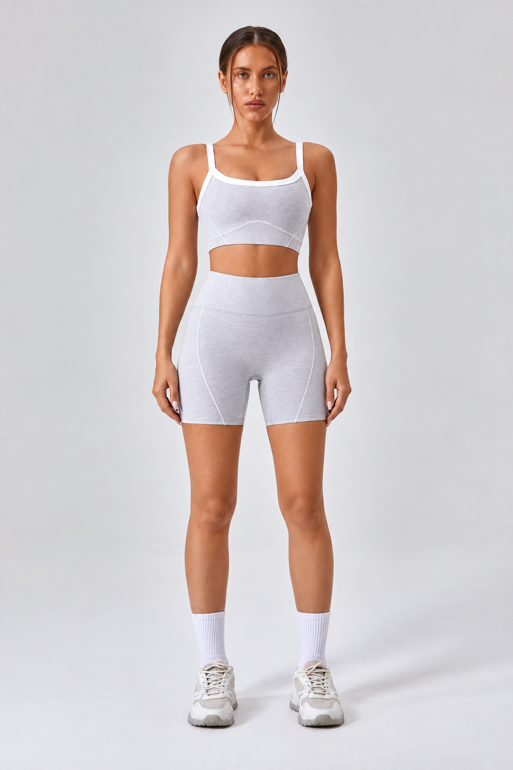 WEARHUB Nylon-Spandex Stretch Sports Bra — Heather Grey, front view