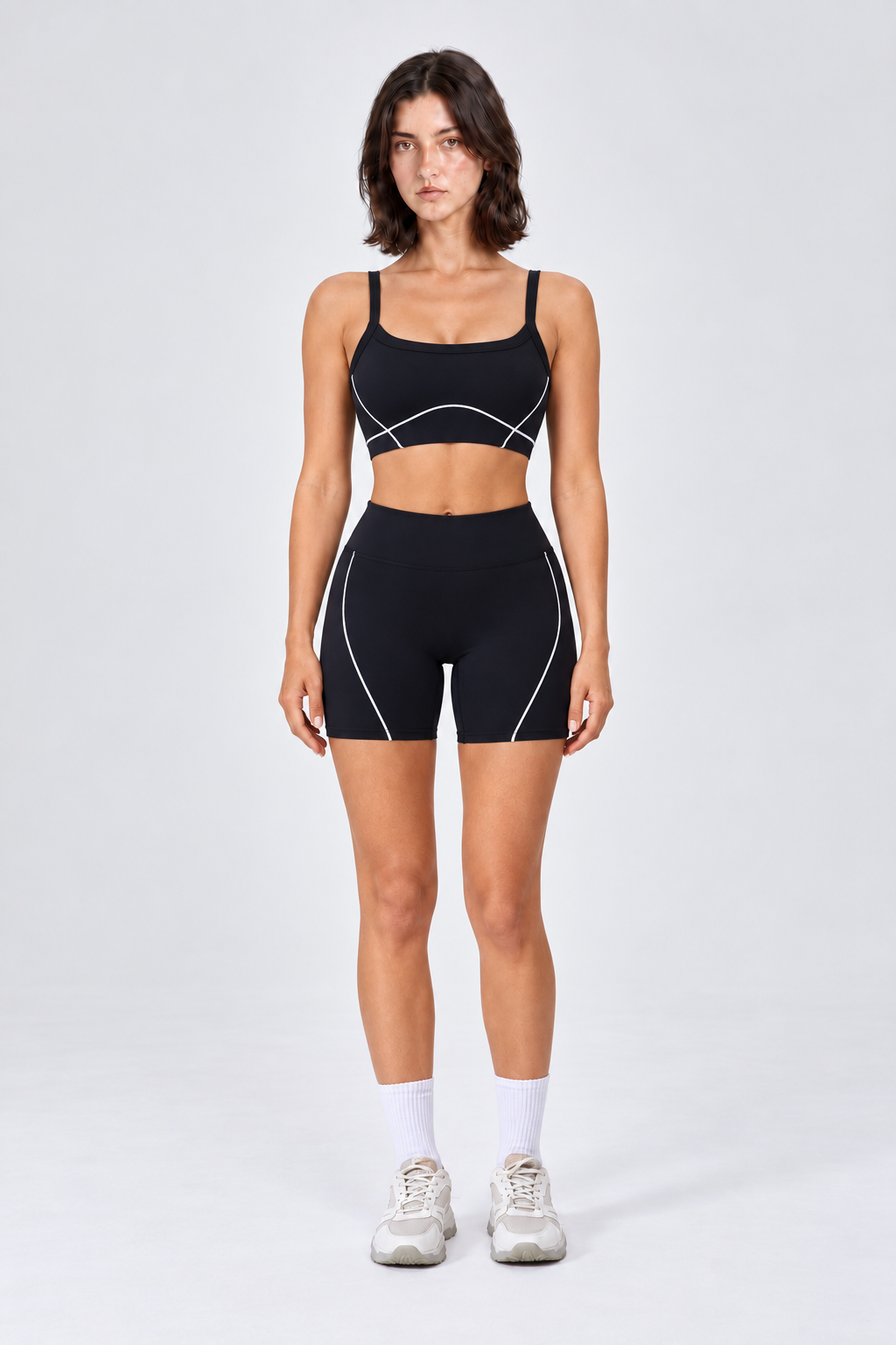 WEARHUB Nylon-Spandex Stretch Sports Bra — Black, front view
