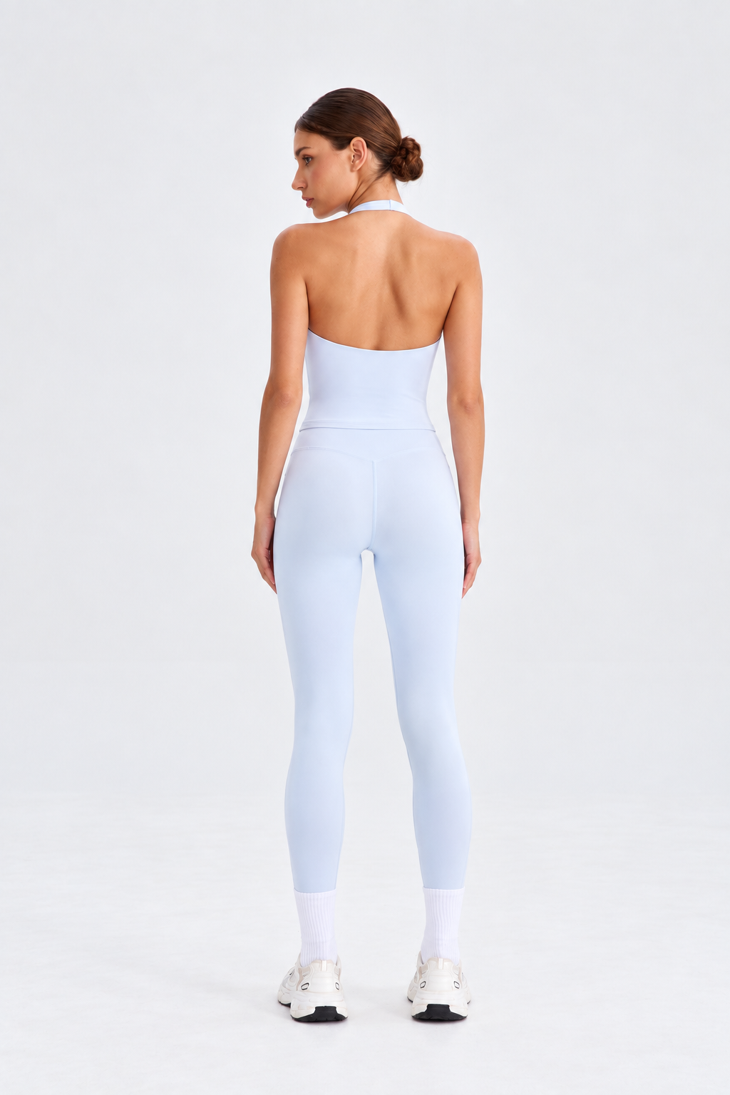 WEARHUB Nylon-Spandex Barely-There Halter Active Tank — Light Blue, back view