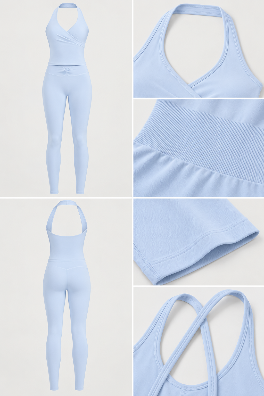 WEARHUB Nylon-Spandex Barely-There Halter Active Tank — Light Blue, fabric and stitching detail