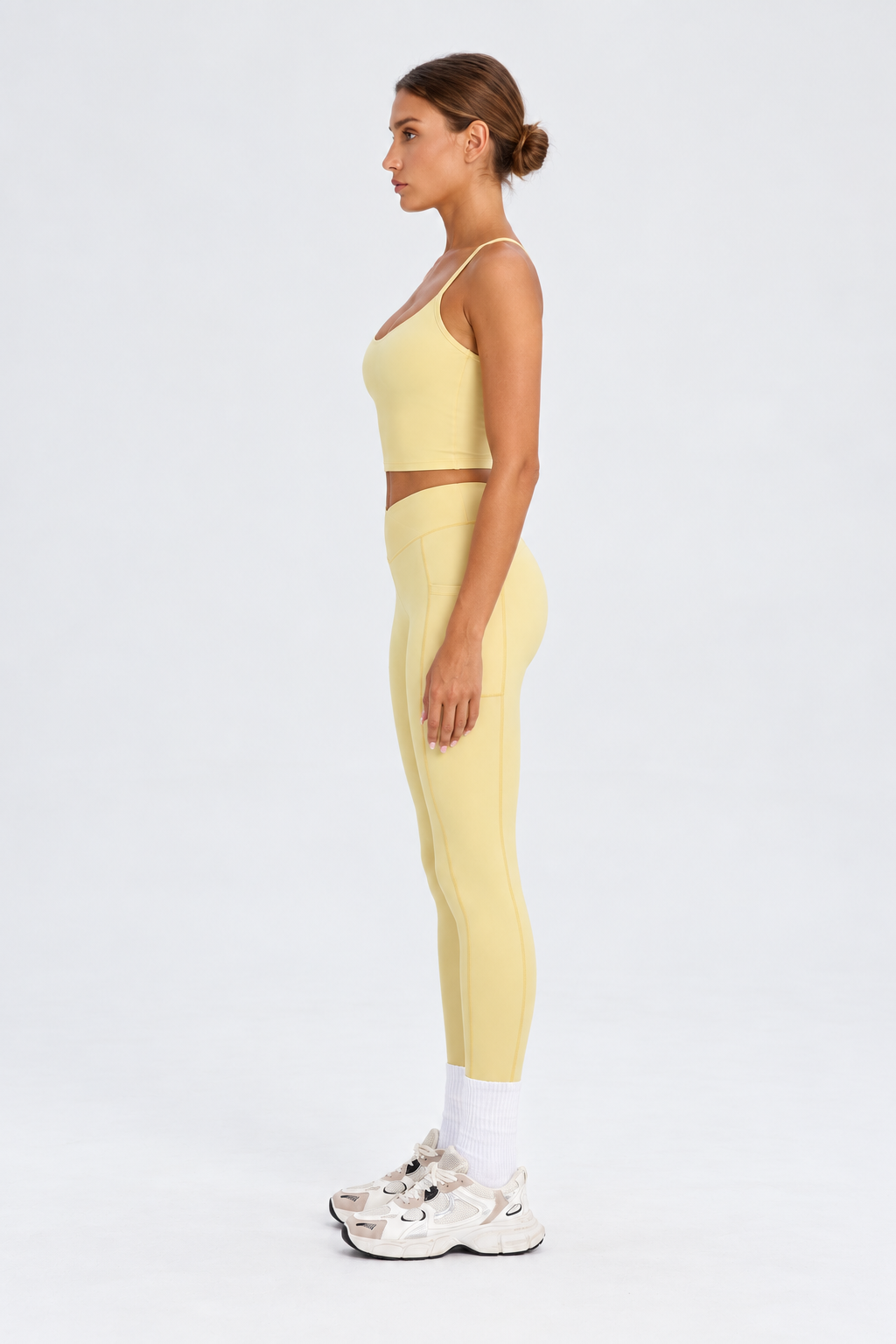 WEARHUB Nylon-Spandex Crisscross Cutout Active Tank — Light Yellow, side view