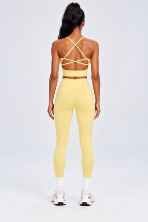 WEARHUB Nylon-Spandex Crisscross Cutout Active Tank — Light Yellow, back view