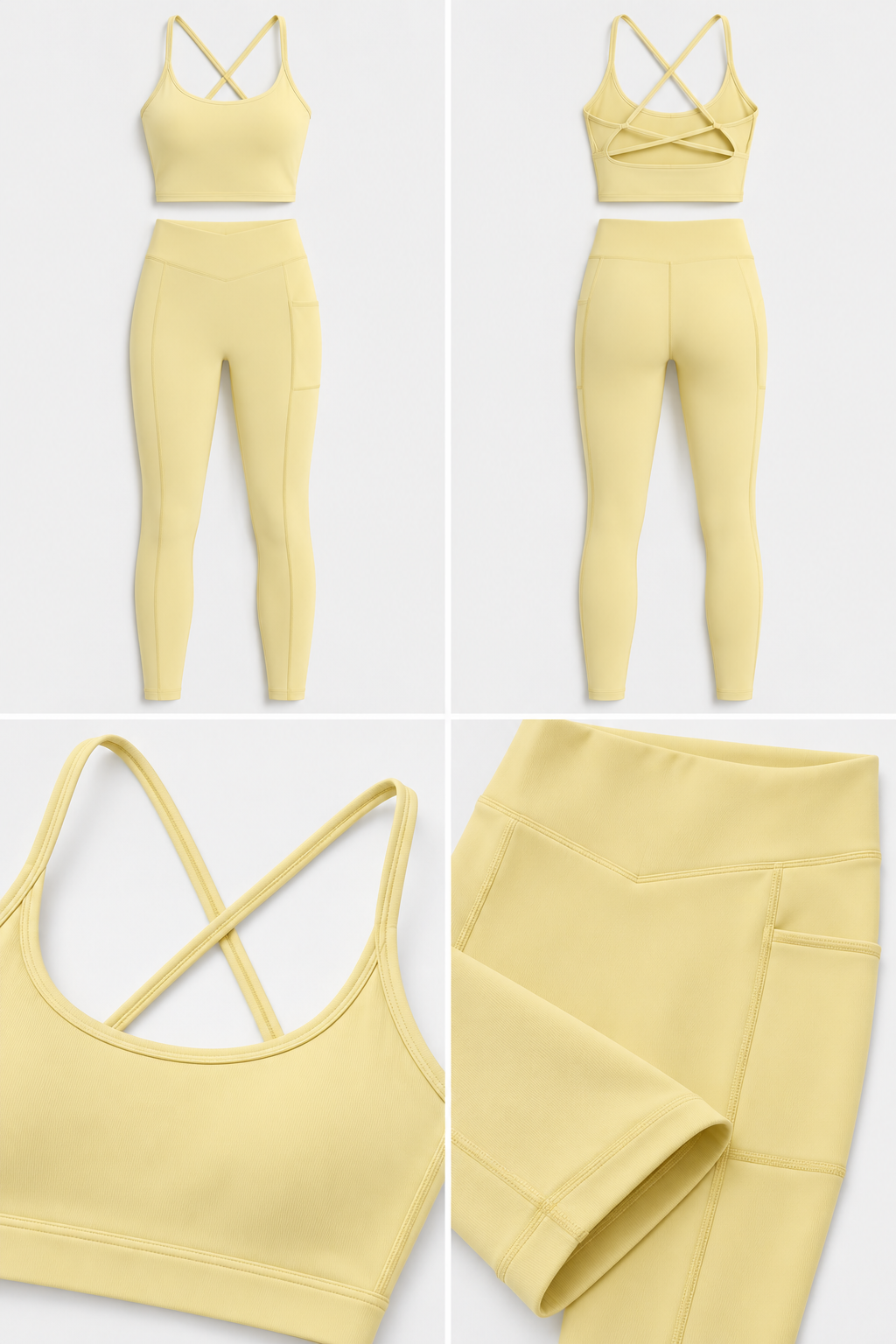 WEARHUB Nylon-Spandex Crisscross Cutout Active Tank — Light Yellow, fabric and stitching detail