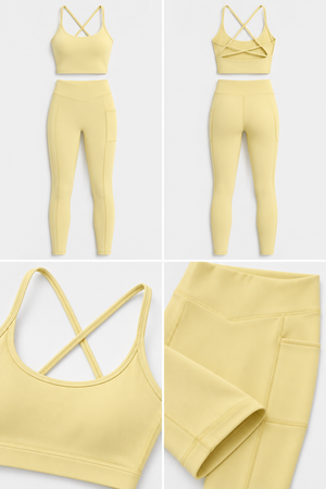 WEARHUB Nylon-Spandex Crisscross Cutout Active Tank — Light Yellow, fabric and stitching detail