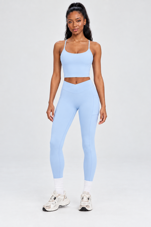 WEARHUB Nylon-Spandex Crisscross Cutout Active Tank — Light Blue, front view