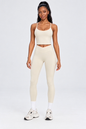 WEARHUB Nylon-Spandex Crisscross Cutout Active Tank — Off-White, front view