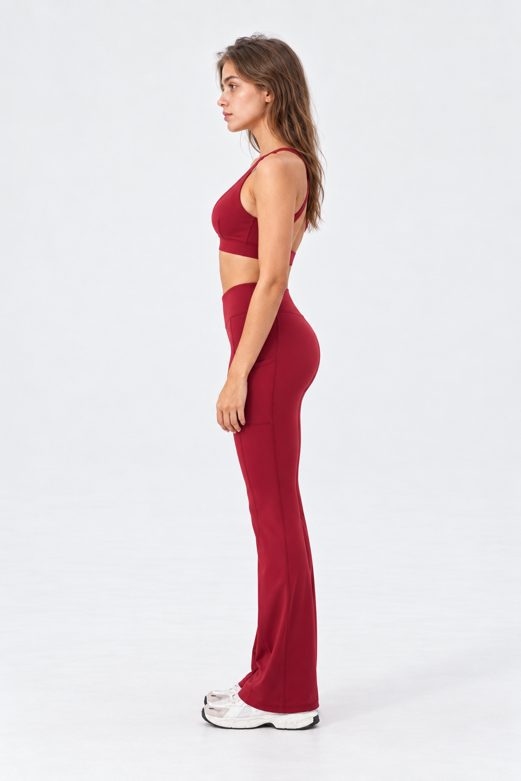 WEARHUB Nylon-Spandex Deep-V Crisscross Sports Bra — Burgundy, side view