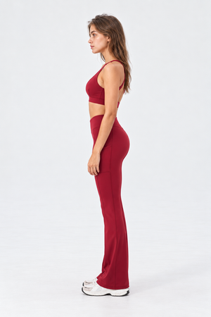 WEARHUB Nylon-Spandex Deep-V Crisscross Sports Bra — Burgundy, side view