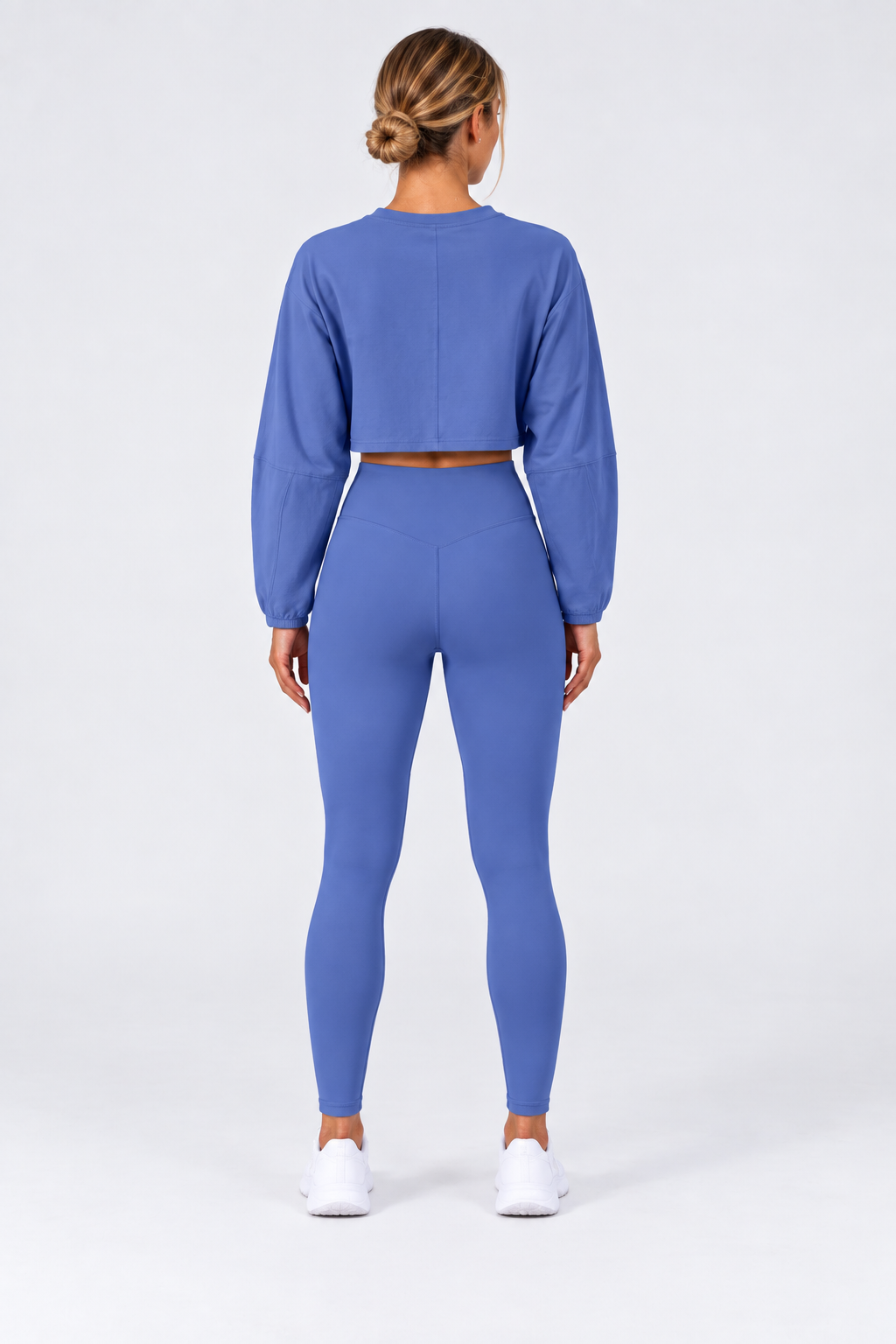 WEARHUB Nylon-Spandex Stretch Long-Sleeve Active Top — Grey Blue, back view