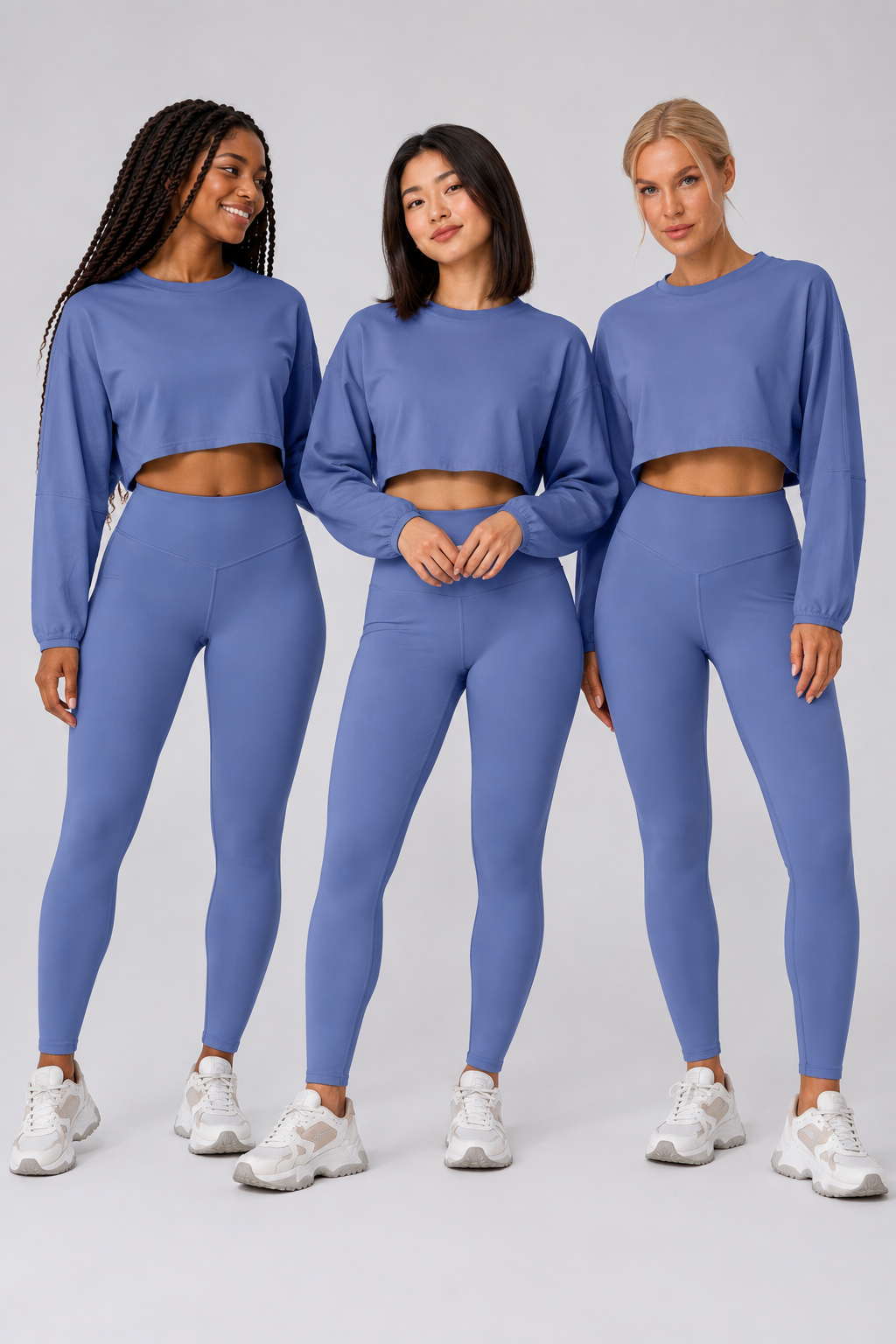 WEARHUB Nylon-Spandex Stretch Long-Sleeve Active Top — Grey Blue, on multiple models