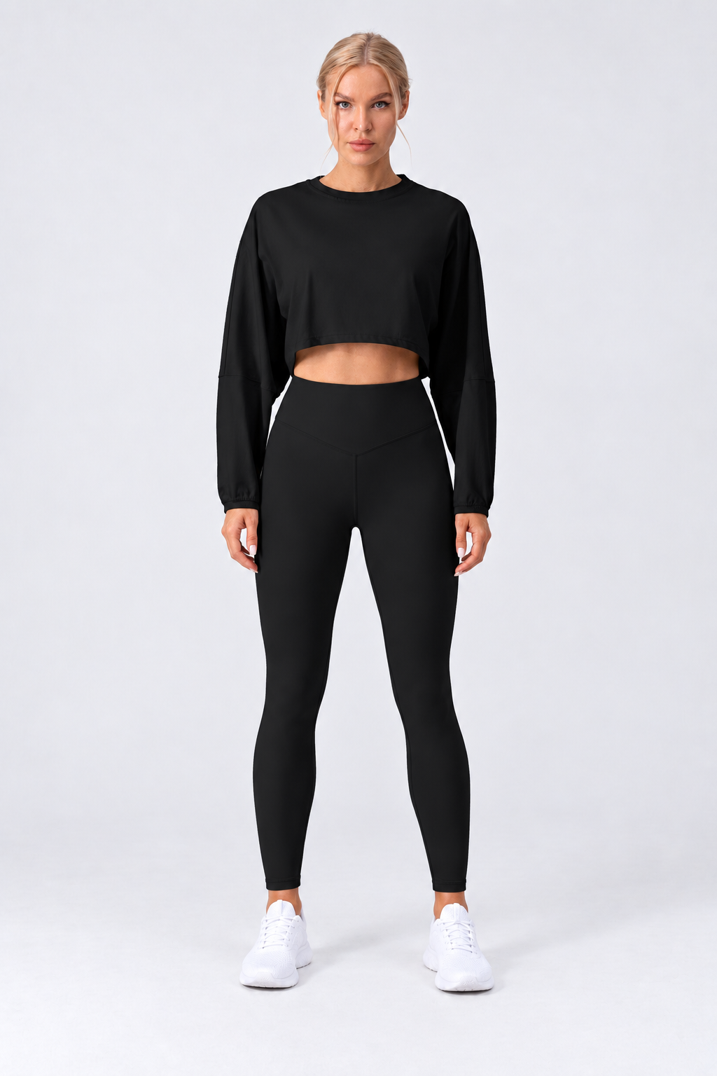 WEARHUB Nylon-Spandex Stretch Long-Sleeve Active Top — Black, front view