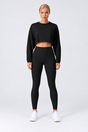 WEARHUB Nylon-Spandex Stretch Long-Sleeve Active Top — Black, front view