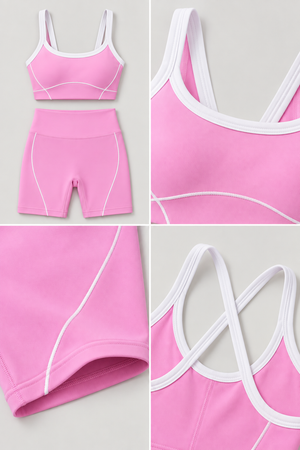 WEARHUB Nylon-Spandex Stretch Active Shorts — Pink, fabric and stitching detail