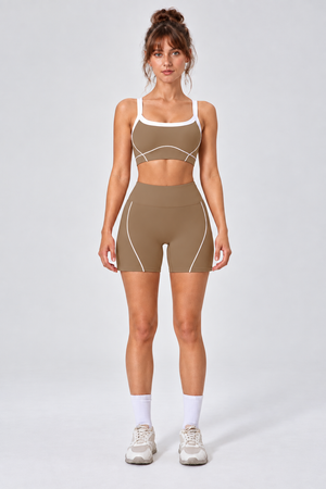 WEARHUB Nylon-Spandex Stretch Active Shorts — Khaki, front view