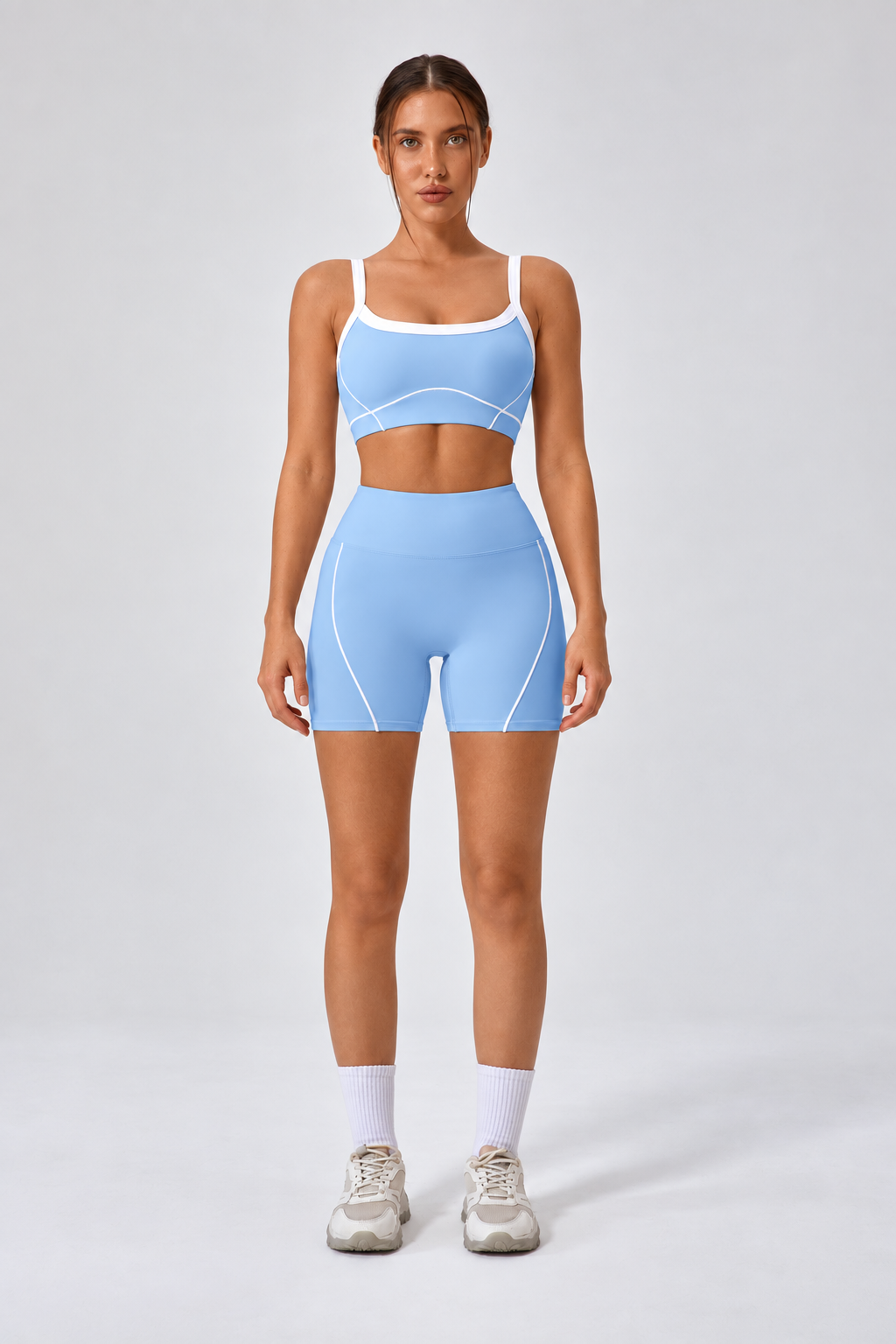 WEARHUB Nylon-Spandex Stretch Active Shorts — Light Blue, front view