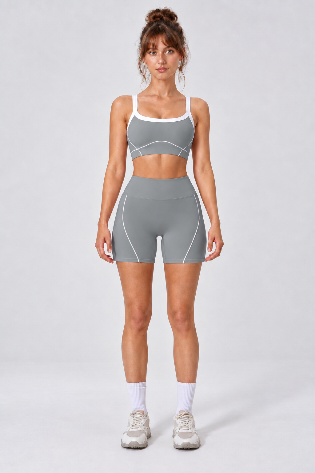 WEARHUB Nylon-Spandex Stretch Active Shorts — Heather Grey, front view