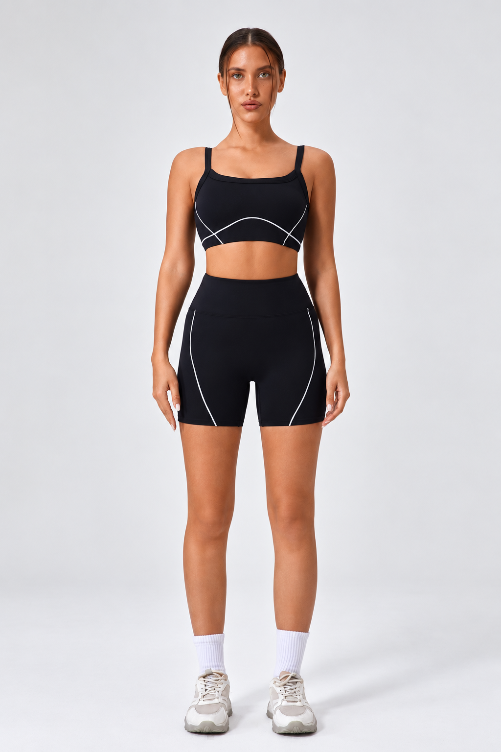 WEARHUB Nylon-Spandex Stretch Active Shorts — Black, front view
