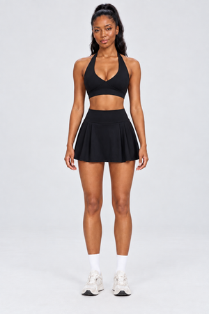 WEARHUB Nylon-Spandex High-Waist Pocket Active Skort — Black, front view