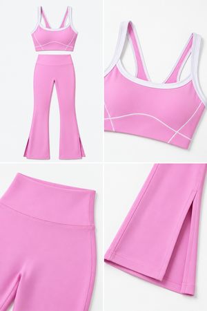 WEARHUB Nylon-Spandex Stretch Active Pants — Pink, fabric and stitching detail