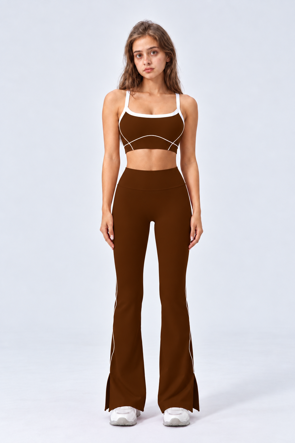 WEARHUB Nylon-Spandex Stretch Active Pants — Dark Brown, front view