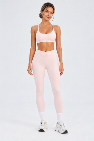 WEARHUB Nylon-Spandex High-Waist Ruched Yoga Leggings — Light Pink, front view