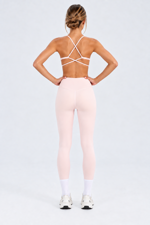 WEARHUB Nylon-Spandex High-Waist Ruched Yoga Leggings — Light Pink, back view