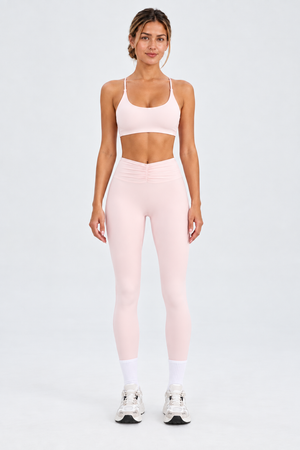 WEARHUB Nylon-Spandex High-Waist Ruched Yoga Leggings — Light Blue, front view