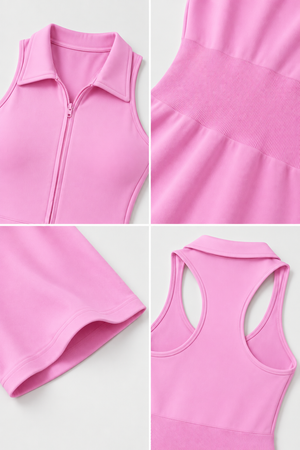 WEARHUB Nylon-Spandex Stretch Active Dress — Pink, fabric and stitching detail