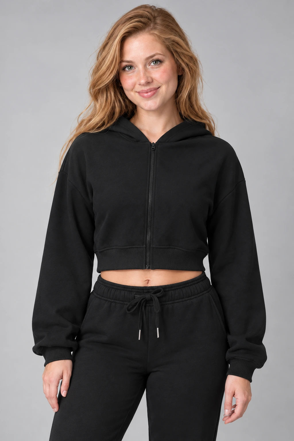 WEARHUB Cotton-Polyester Fleece Active Jacket — WHZ006 — Classic Black, front view