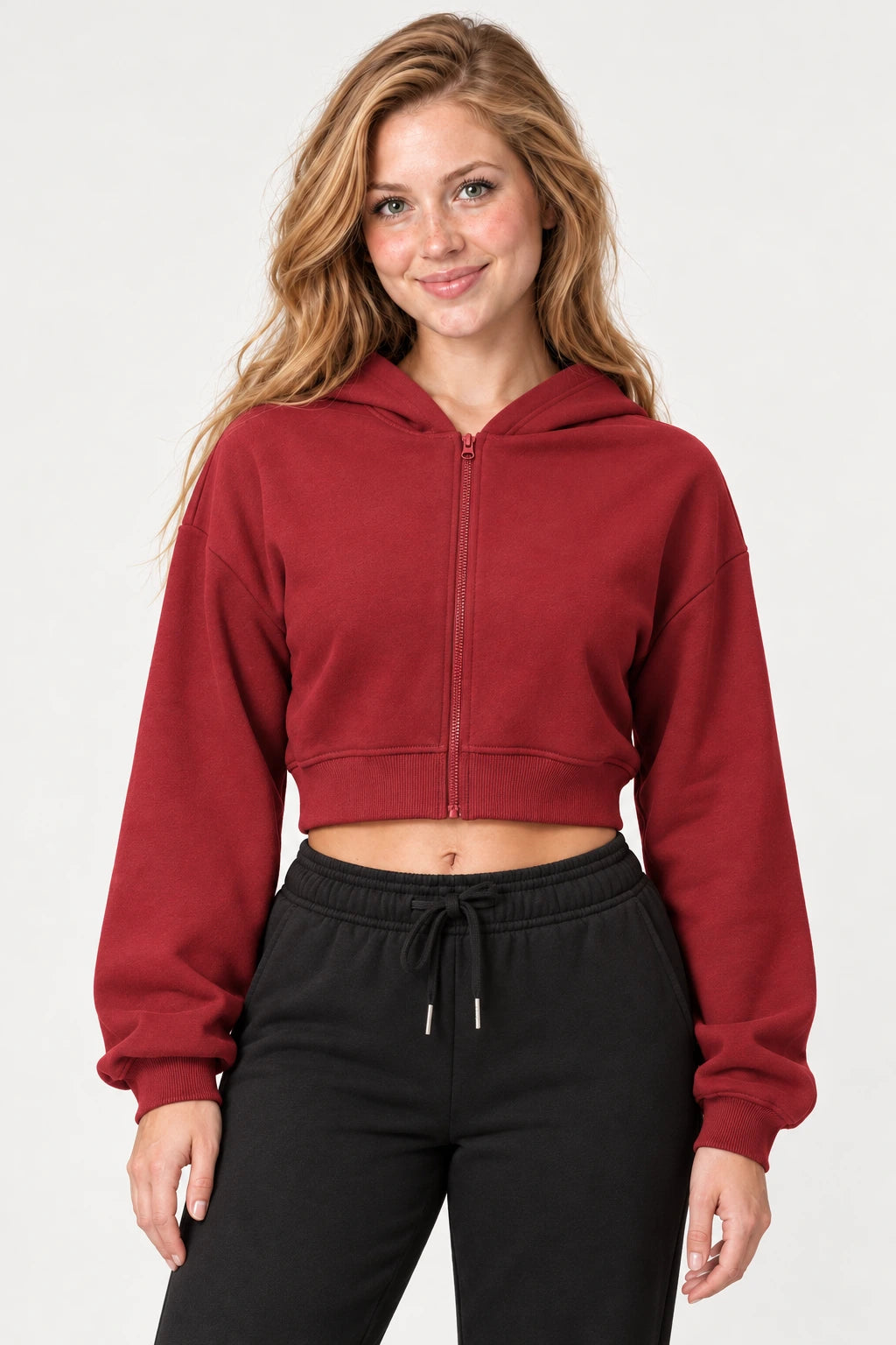 WEARHUB Cotton-Polyester Fleece Active Jacket — WHZ006 — Cherry Red, color front view