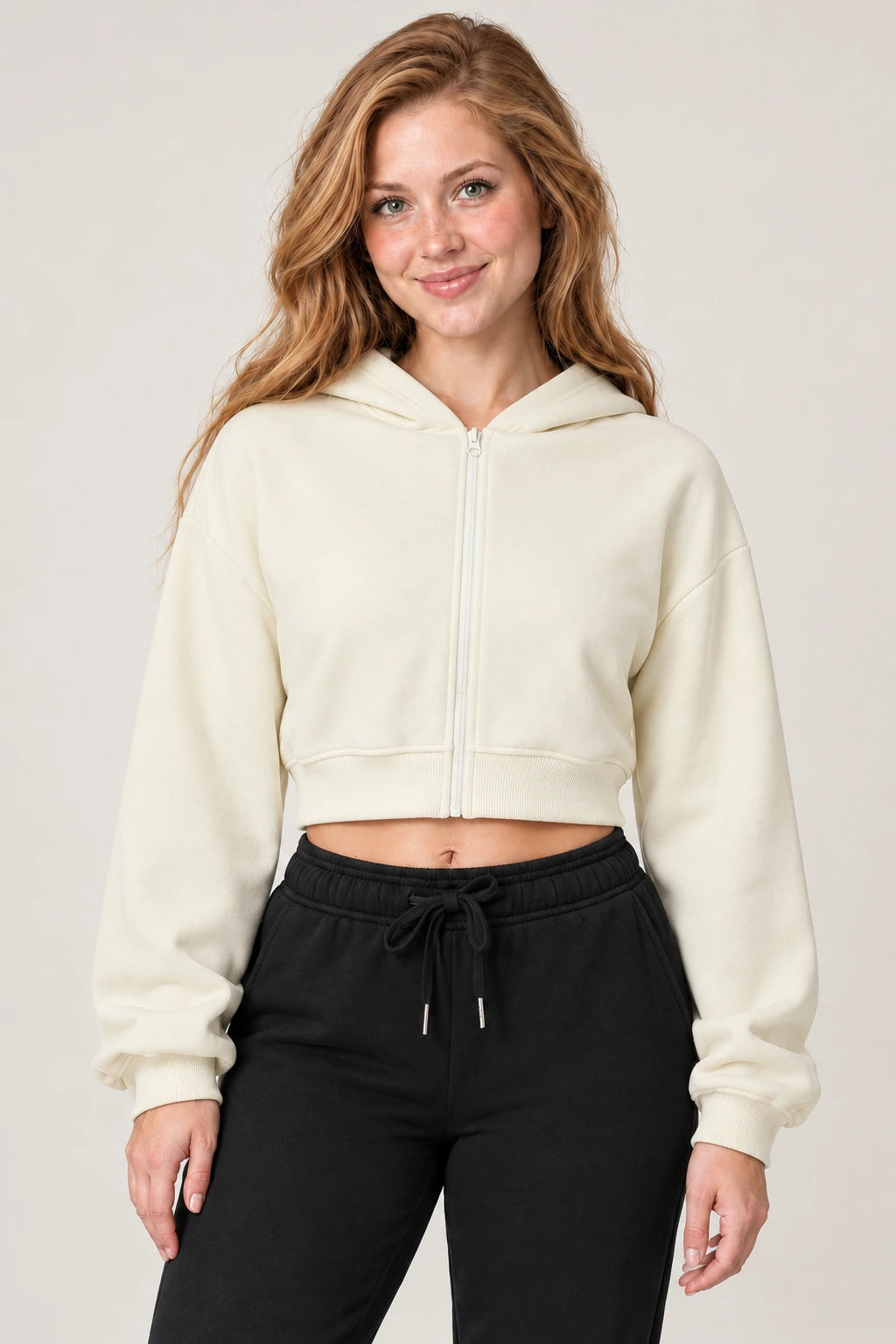 WEARHUB Cotton-Polyester Fleece Active Jacket — WHZ006 — Cream White, color front view