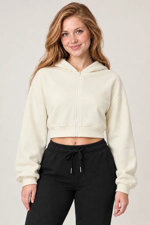 WEARHUB Cotton-Polyester Fleece Active Jacket — WHZ006 — Cream White, color front view