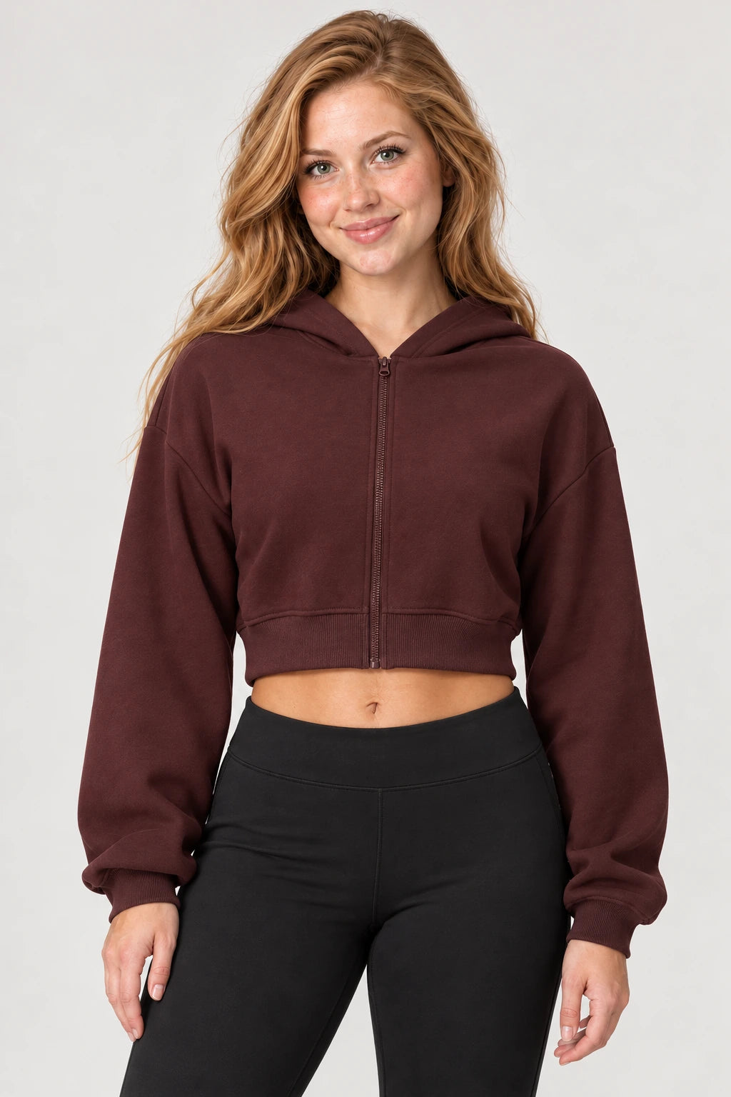WEARHUB Cotton-Polyester Fleece Active Jacket — WHZ006 — Wine Red, color front view
