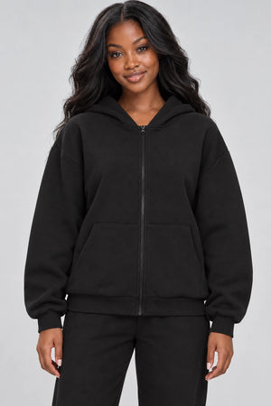 WEARHUB Cotton-Polyester Fleece Active Jacket — WHZ007 — Classic Black, front view