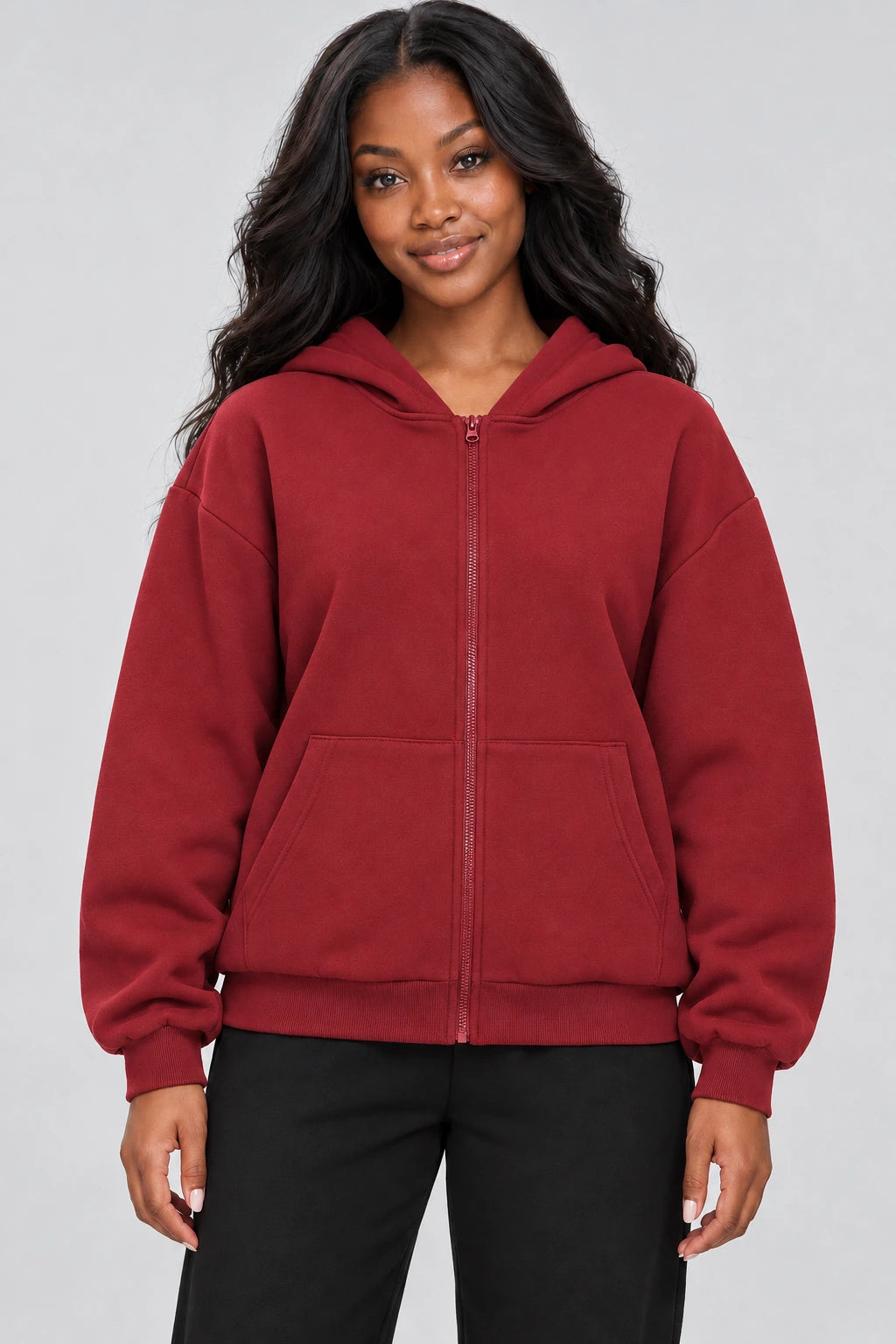 WEARHUB Cotton-Polyester Fleece Active Jacket — WHZ007 — Cherry Red, color front view