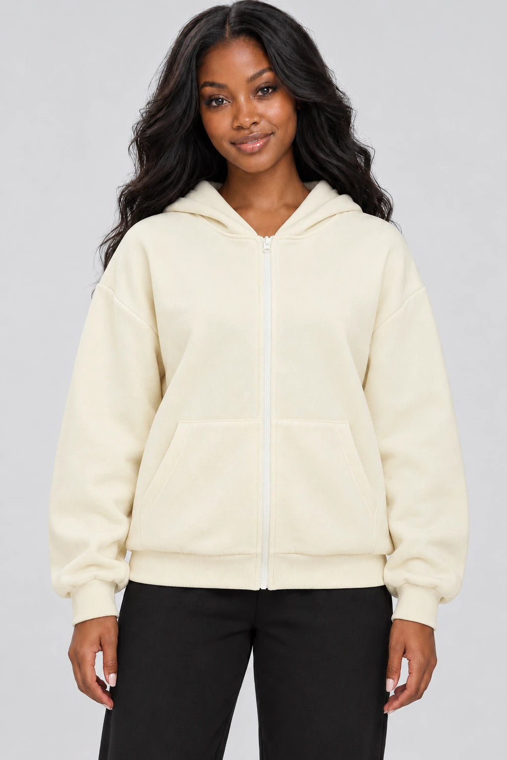 WEARHUB Cotton-Polyester Fleece Active Jacket — WHZ007 — Cream White, color front view