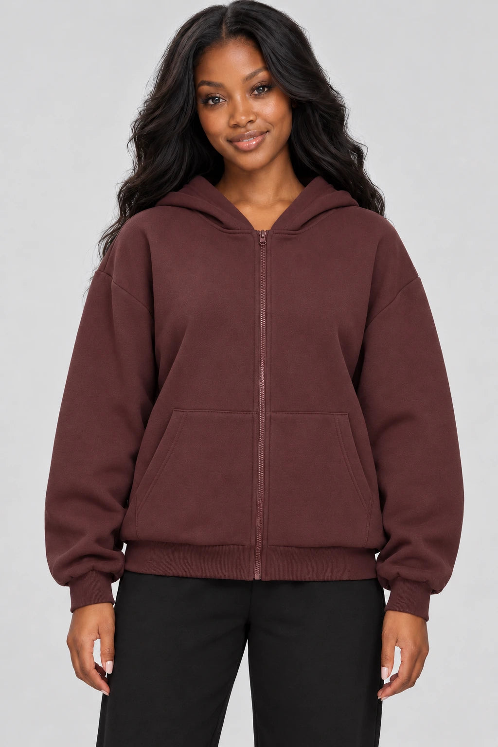 WEARHUB Cotton-Polyester Fleece Active Jacket — WHZ007 — Wine Red, color front view