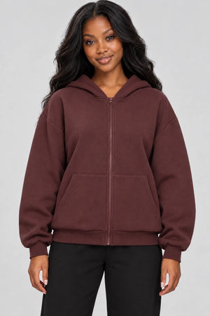 WEARHUB Cotton-Polyester Fleece Active Jacket — WHZ007 — Wine Red, color front view