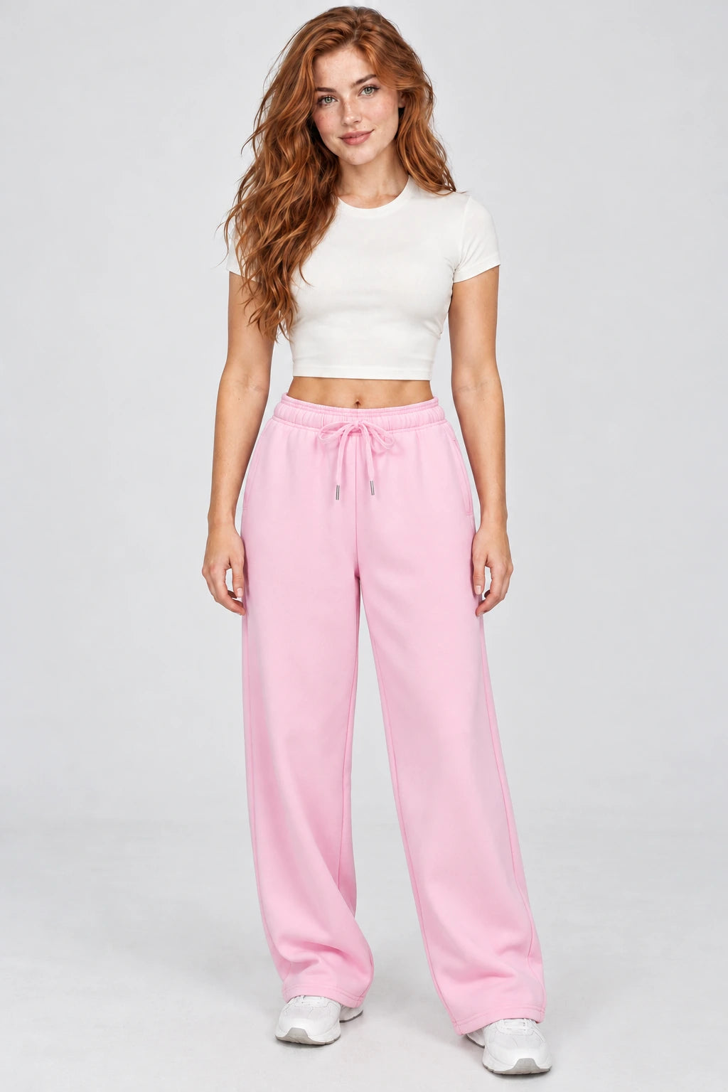 WEARHUB Cotton-Polyester Fleece Sweatpants — WHZ009 — Fallen Blossom Pink, color front view