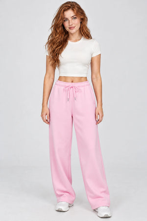 WEARHUB Cotton-Polyester Fleece Sweatpants — WHZ009 — Fallen Blossom Pink, color front view