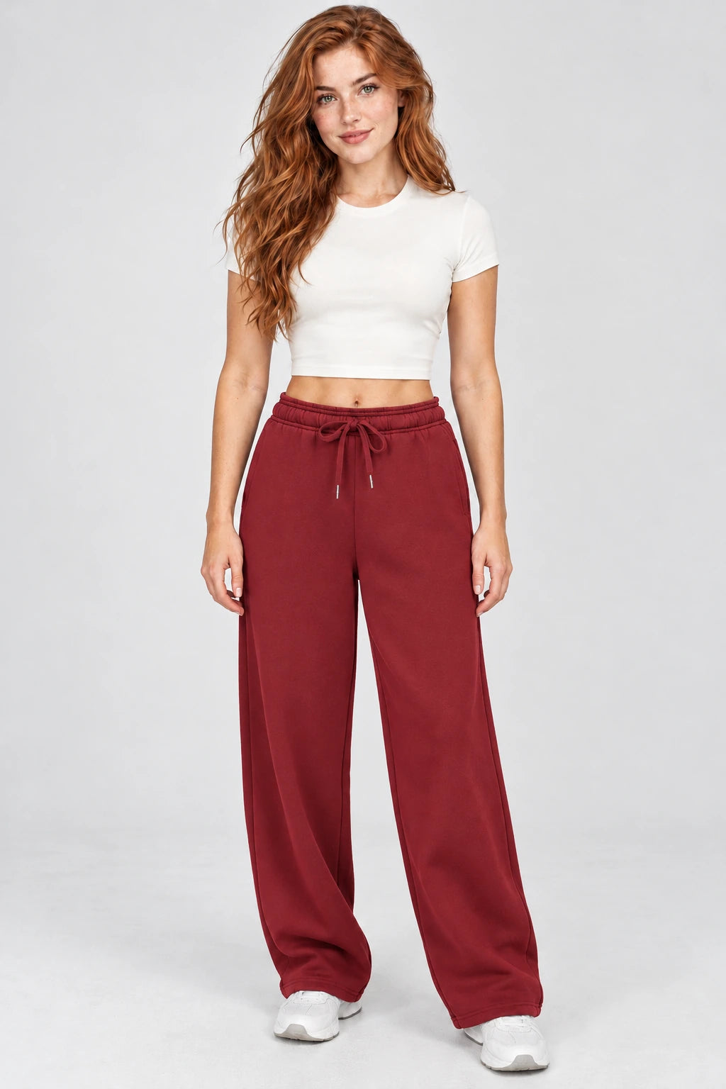 WEARHUB Cotton-Polyester Fleece Sweatpants — WHZ009 — Cherry Red, color front view
