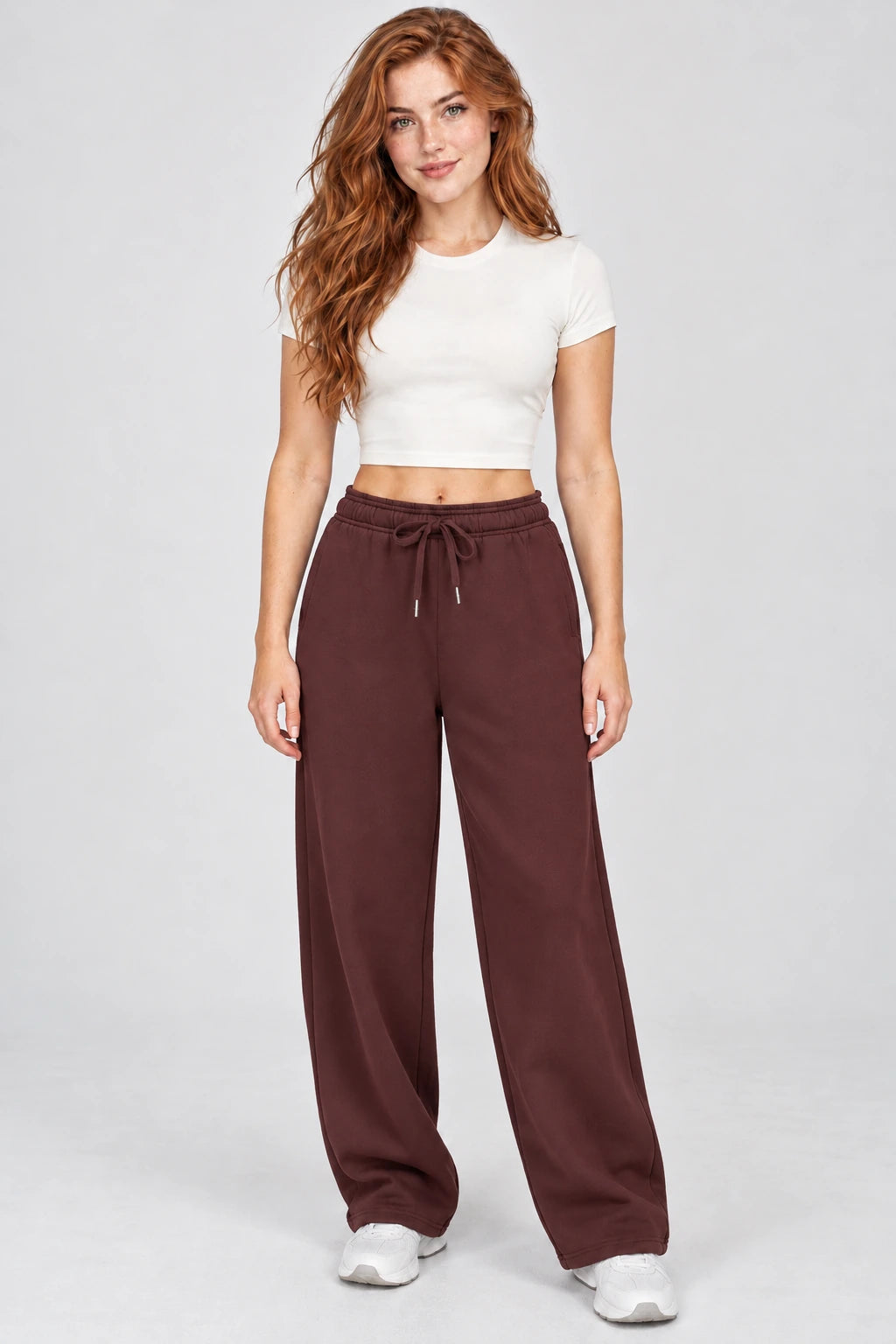 WEARHUB Cotton-Polyester Fleece Sweatpants — WHZ009 — Wine Red, color front view