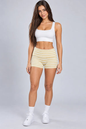 WEARHUB Polyester-Spandex Double-Sided Fleece Active Shorts — WHZ012 — Mustard and White, color front view