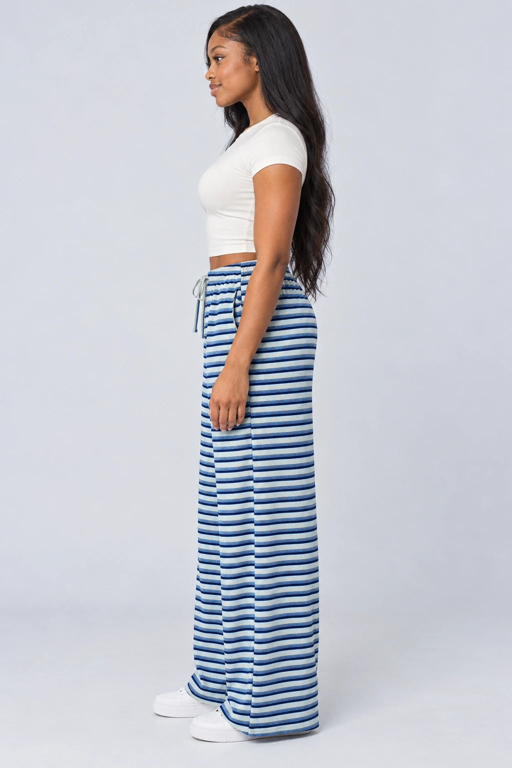 WEARHUB Polyester-Spandex Double-Sided Fleece Wide-Leg Yoga Pants — WHZ013 — product, side view