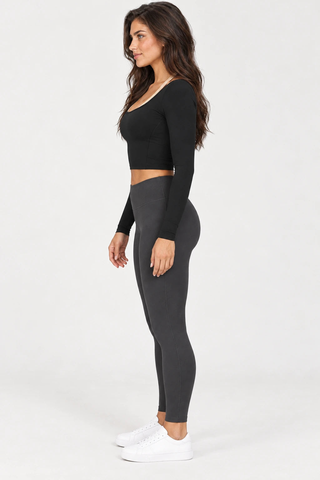 WEARHUB Nylon-Spandex Brushed Long-Sleeve Active Top — WHZ015 — product, side view