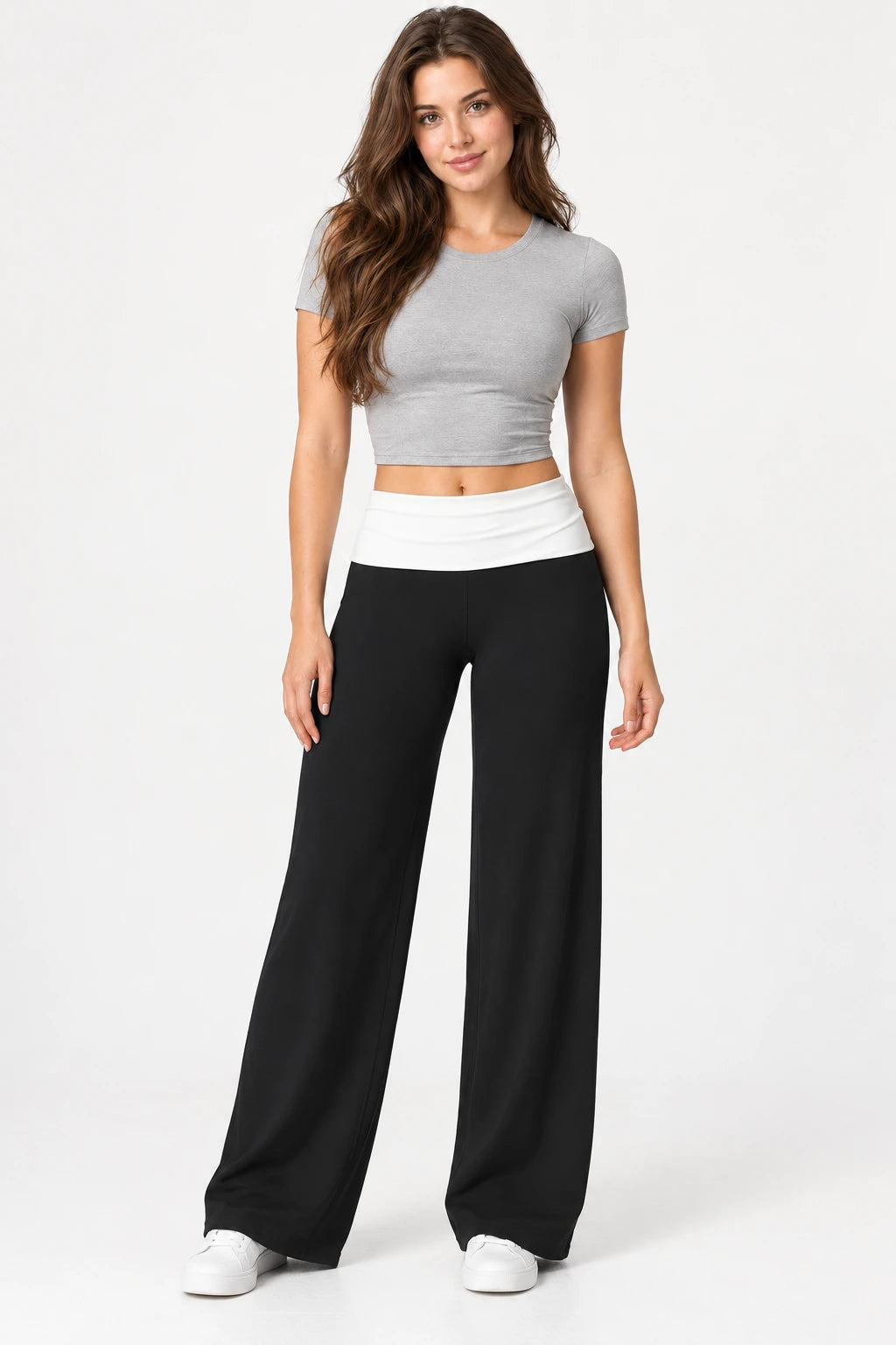 WEARHUB Nylon-Spandex Brushed Wide-Leg Yoga Pants — WHZ017 — Meteor Black, front view