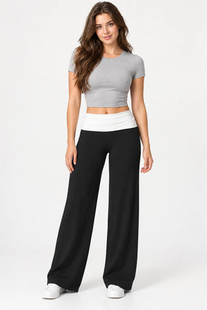 WEARHUB Nylon-Spandex Brushed Wide-Leg Yoga Pants — WHZ017 — Meteor Black, front view